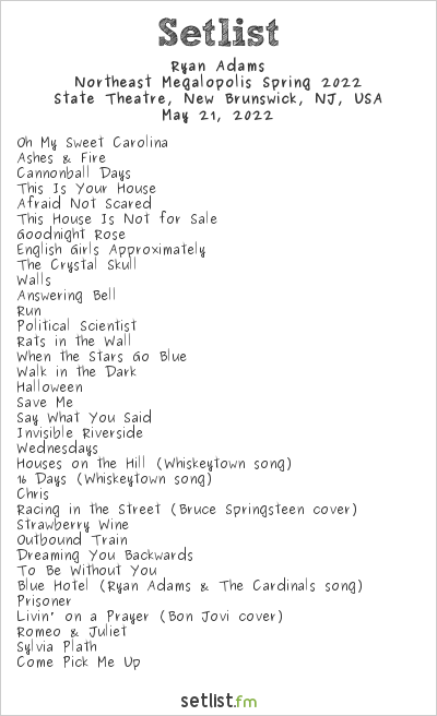 Ryan Adams at State Theatre, New Brunswick, NJ, USA Setlist