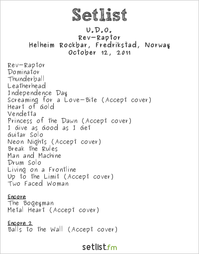 U.D.O. at Helheim Rockbar, Fredrikstad, Norway Setlist