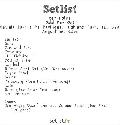 Ben Folds at Ravinia Park (The Pavilion), Highland Park, IL, USA Setlist