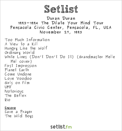 Duran Duran at Pensacola Civic Center, Pensacola, FL, USA Setlist