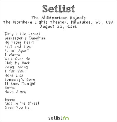 The All‐American Rejects at The Northern Lights Theater, Milwaukee, WI, USA Setlist