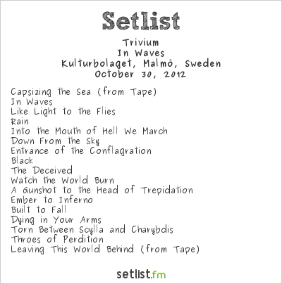 Trivium at Kulturbolaget, Malmö, Sweden Setlist