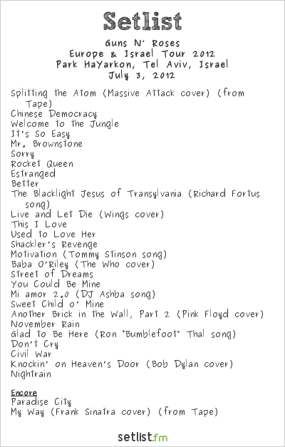 Guns N’ Roses at Summer Rock 2012 Setlist