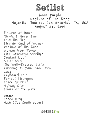Deep Purple at Majestic Theatre, San Antonio, TX, USA Setlist