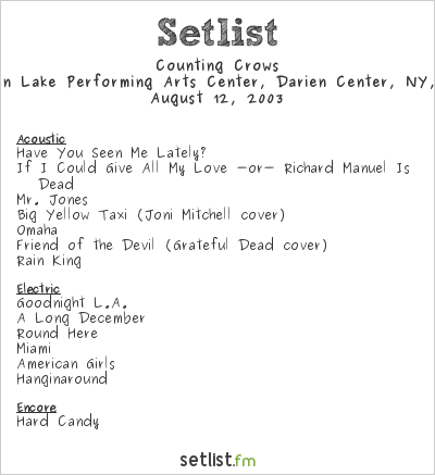 Counting Crows at Darien Lake Performing Arts Center, Darien Center, NY, USA Setlist
