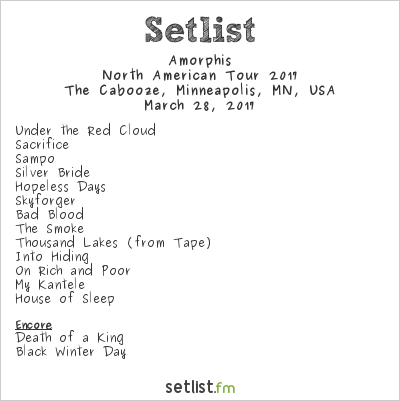 Amorphis at The Cabooze, Minneapolis, MN, USA Setlist