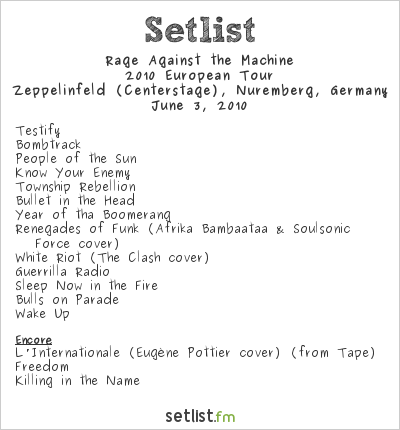 Rage Against the Machine at Rock im Park 2010 Setlist