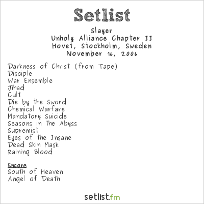 Slayer at Hovet, Stockholm, Sweden Setlist