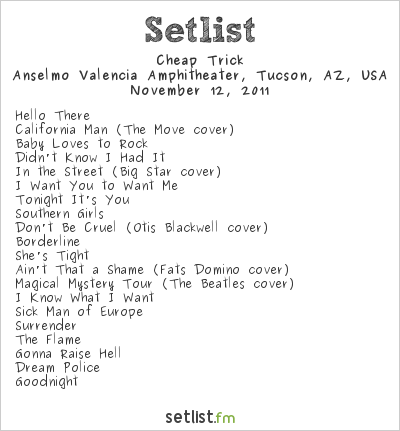 Cheap Trick at Anselmo Valencia Amphitheater, Tucson, AZ, USA Setlist