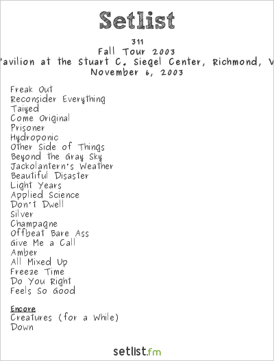 311 at Alltel Pavilion at the Stuart C. Siegel Center, Richmond, VA, USA Setlist