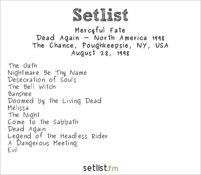 Mercyful Fate at The Chance, Poughkeepsie, NY, USA Setlist