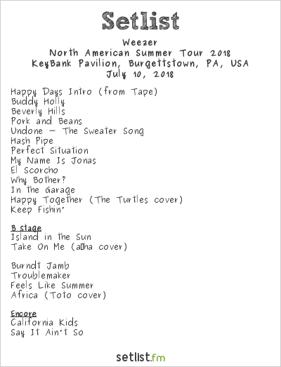 Weezer at KeyBank Pavilion, Burgettstown, PA, USA Setlist