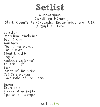 Queensrÿche at Clark County Fairgrounds, Ridgefield, WA, USA Setlist
