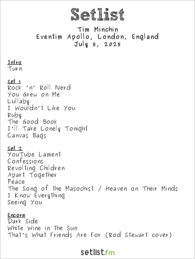 Tim Minchin at Eventim Apollo, London, England Setlist