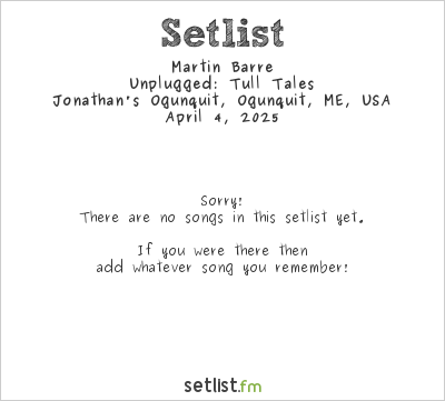 Martin Barre at Jonathan's Ogunquit, Ogunquit, ME, USA Setlist