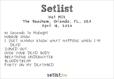 Hot Milk at The Beacham, Orlando, FL, USA Setlist
