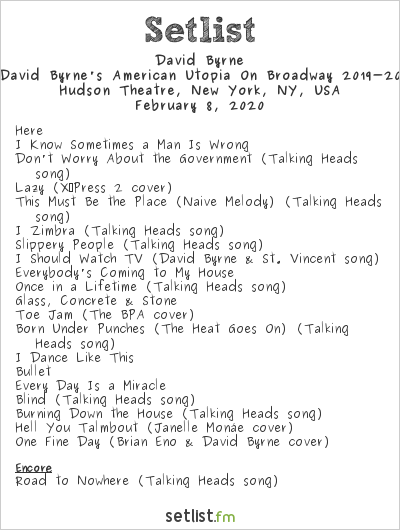 David Byrne at Hudson Theatre, New York, NY, USA Setlist
