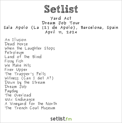 Yard Act at Sala Apolo (La [2] de Apolo), Barcelona, Spain Setlist