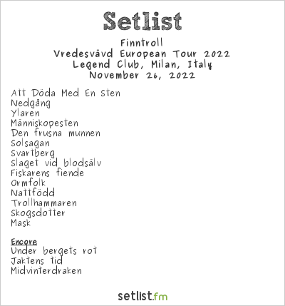 Finntroll at Legend Club, Milan, Italy Setlist