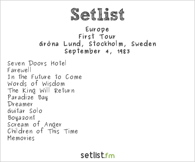Europe at Gröna Lund, Stockholm, Sweden Setlist
