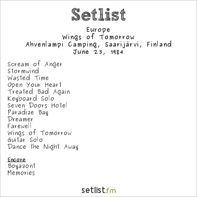 Europe at Ahvenlampi Rock 1984 Setlist