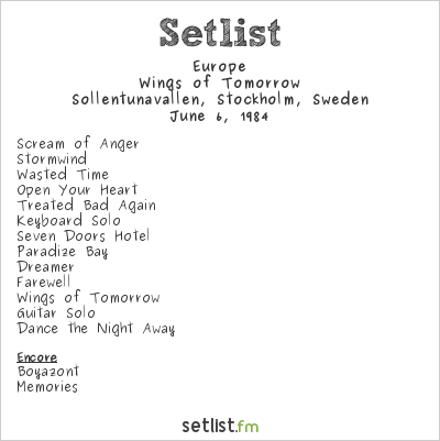 Europe at Sollentunavallen, Stockholm, Sweden Setlist