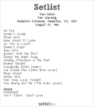 Van Halen at Hampton Coliseum, Hampton, VA, USA Setlist