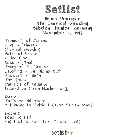 Bruce Dickinson at Babylon, Munich, Germany Setlist