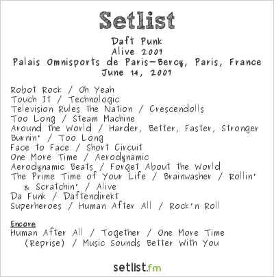 Daft Punk at Palais Omnisports de Paris-Bercy, Paris, France Setlist