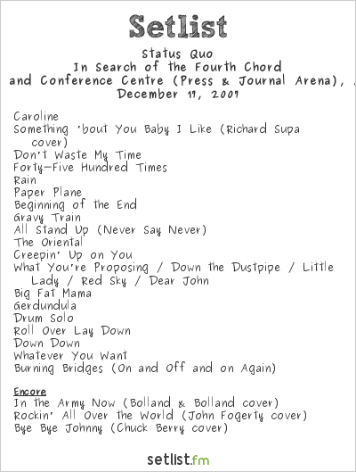 Status Quo at Aberdeen Exhibition and Conference Centre (Press & Journal Arena), Aberdeen, Scotland Setlist