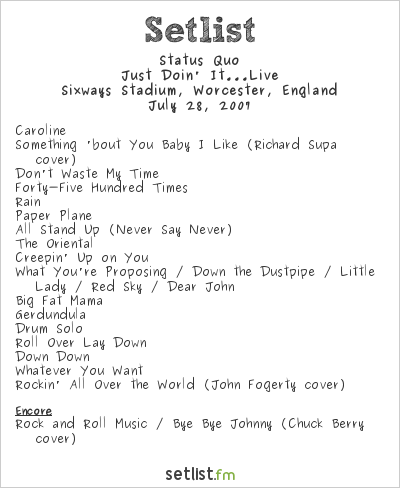 Status Quo at Sixways Stadium, Worcester, England Setlist