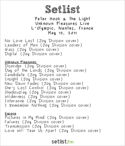 Peter Hook & the Light at L'Olympic, Nantes, France Setlist