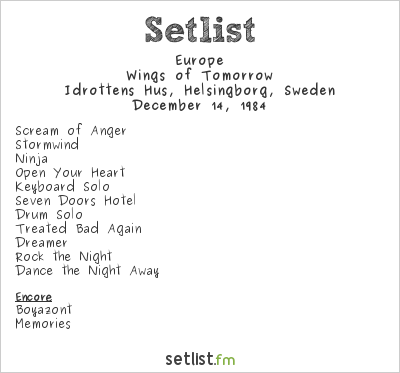 Europe at Idrottens Hus, Helsingborg, Sweden Setlist