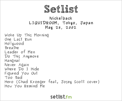 Nickelback at LIQUIDROOM, Tokyo, Japan Setlist