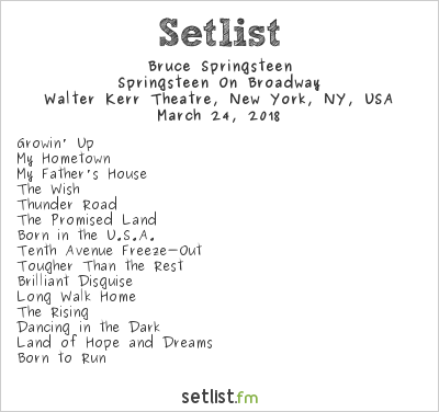 Bruce Springsteen at Walter Kerr Theatre, New York, NY, USA Setlist