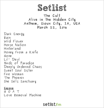 The Cult at Anthem, Sioux City, IA, USA Setlist