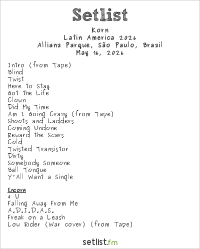 Korn Setlist Allianz Parque, São Paulo, Brazil, Latin America 2026