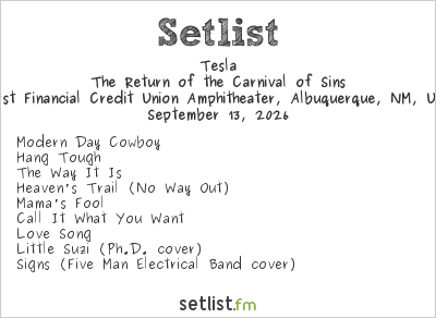 Tesla at First Financial Credit Union Amphitheater, Albuquerque, NM, USA Setlist