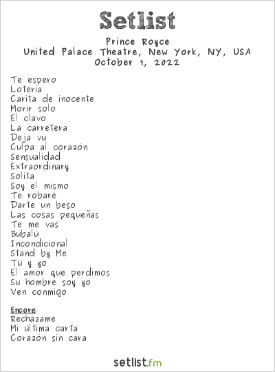 Prince Royce at United Palace Theatre, New York, NY, USA Setlist