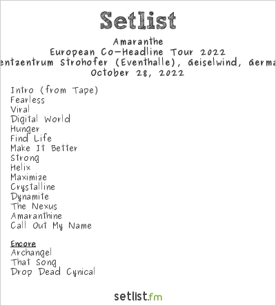 Amaranthe at Eventzentrum Strohofer (Eventhalle), Geiselwind, Germany Setlist