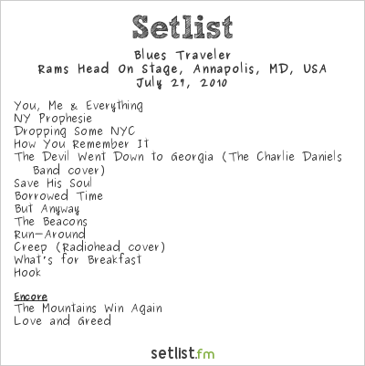 Blues Traveler at Rams Head On Stage, Annapolis, MD, USA Setlist