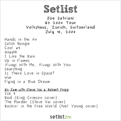 Joe Satriani at Volkshaus, Zurich, Switzerland Setlist