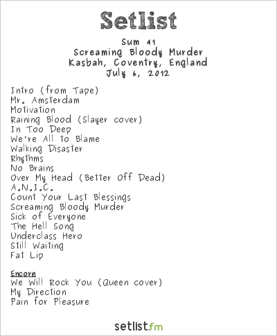 Sum 41 at Kasbah, Coventry, England Setlist
