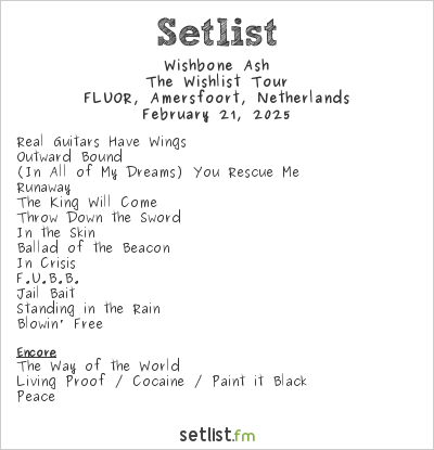 Wishbone Ash at FLUOR, Amersfoort, Netherlands Setlist