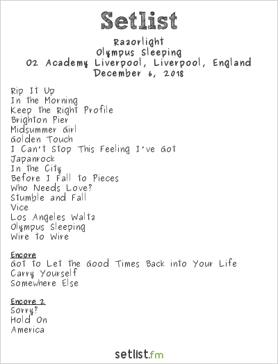 Razorlight at O2 Academy Liverpool, Liverpool, England Setlist