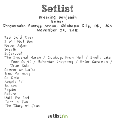 Breaking Benjamin at Chesapeake Energy Arena, Oklahoma City, OK, USA Setlist