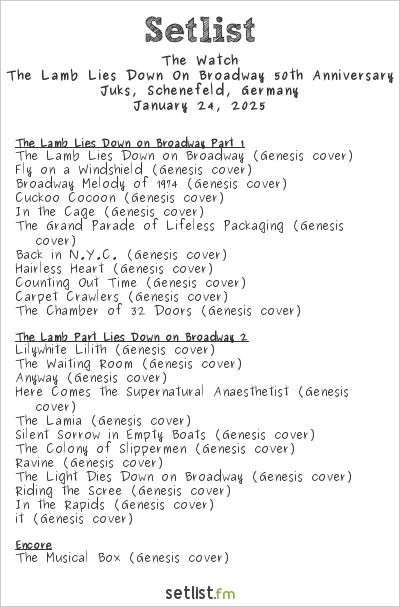 The Watch at Juks, Schenefeld, Germany Setlist