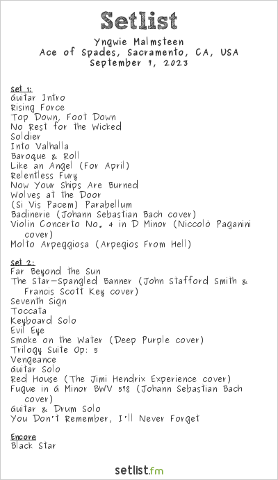 Yngwie Malmsteen at Ace of Spades, Sacramento, CA, USA Setlist
