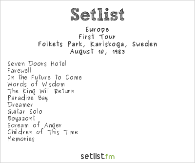 Europe at Folkets Park, Karlskoga, Sweden Setlist