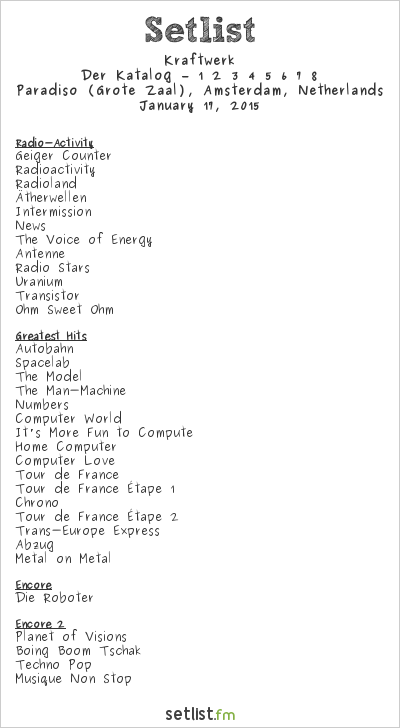 Kraftwerk at Paradiso (Grote Zaal), Amsterdam, Netherlands Setlist